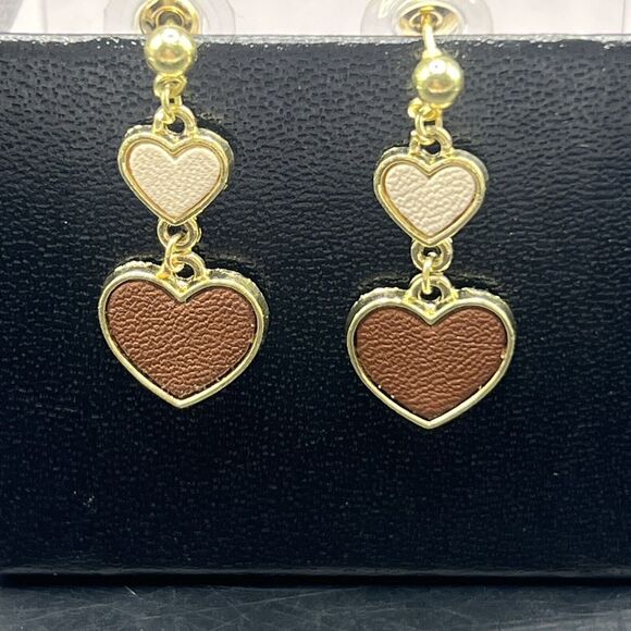 Earrings Hearts Dangle Drop Gold Pink Fashion Jewelry Post Back - Picture 3 of 10